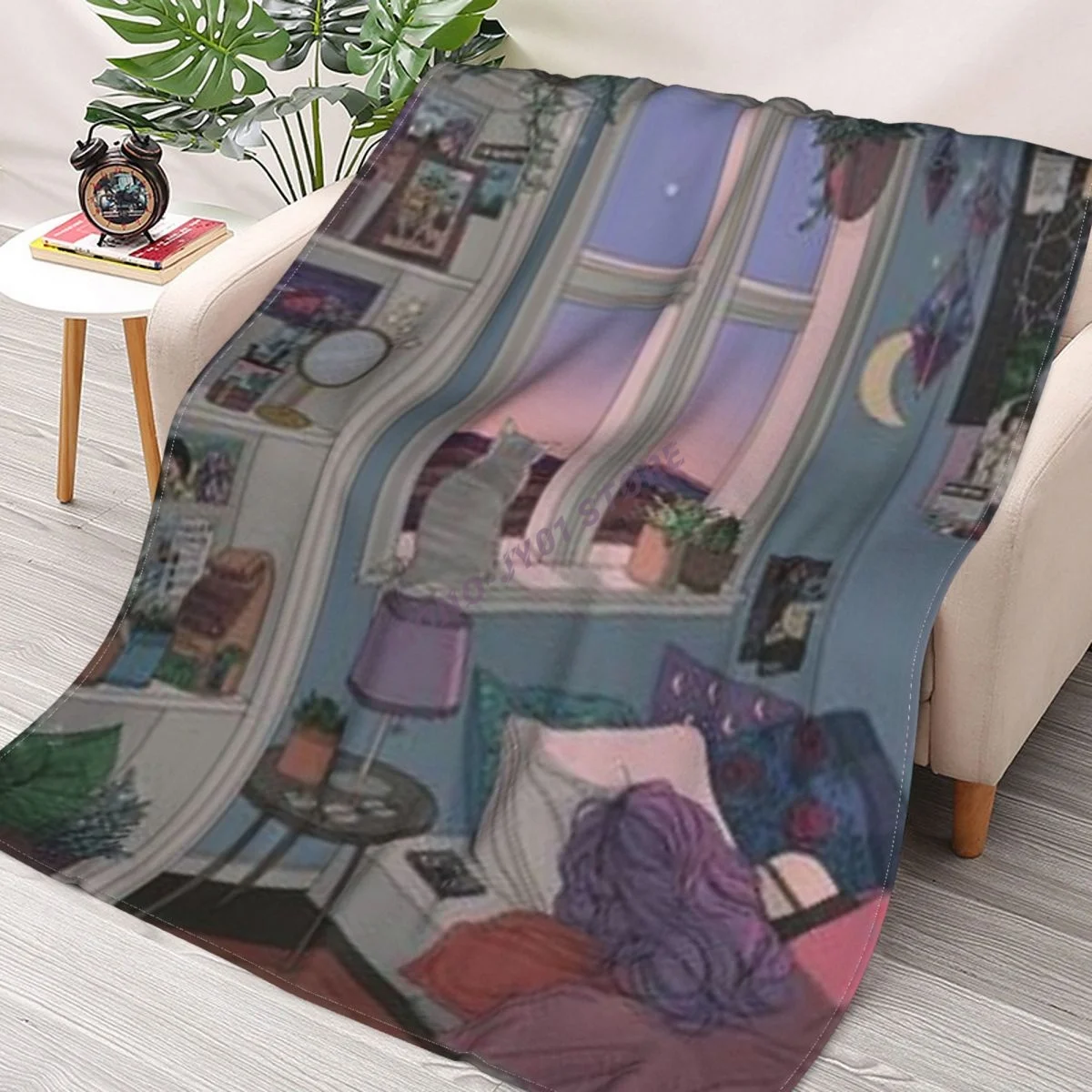 

A Little Bedroom Designi In Anim Style Throw Blanket Sherpa Blanket cover Bedding soft Blankets