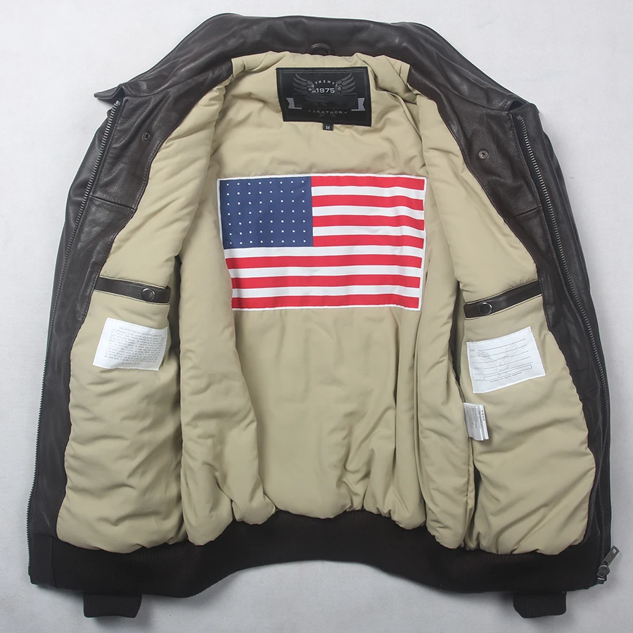 

2021 Men's Air Force Flight Loose Sheepskin Genuine Men Motorcycle Leather Coat Bomber Jacket