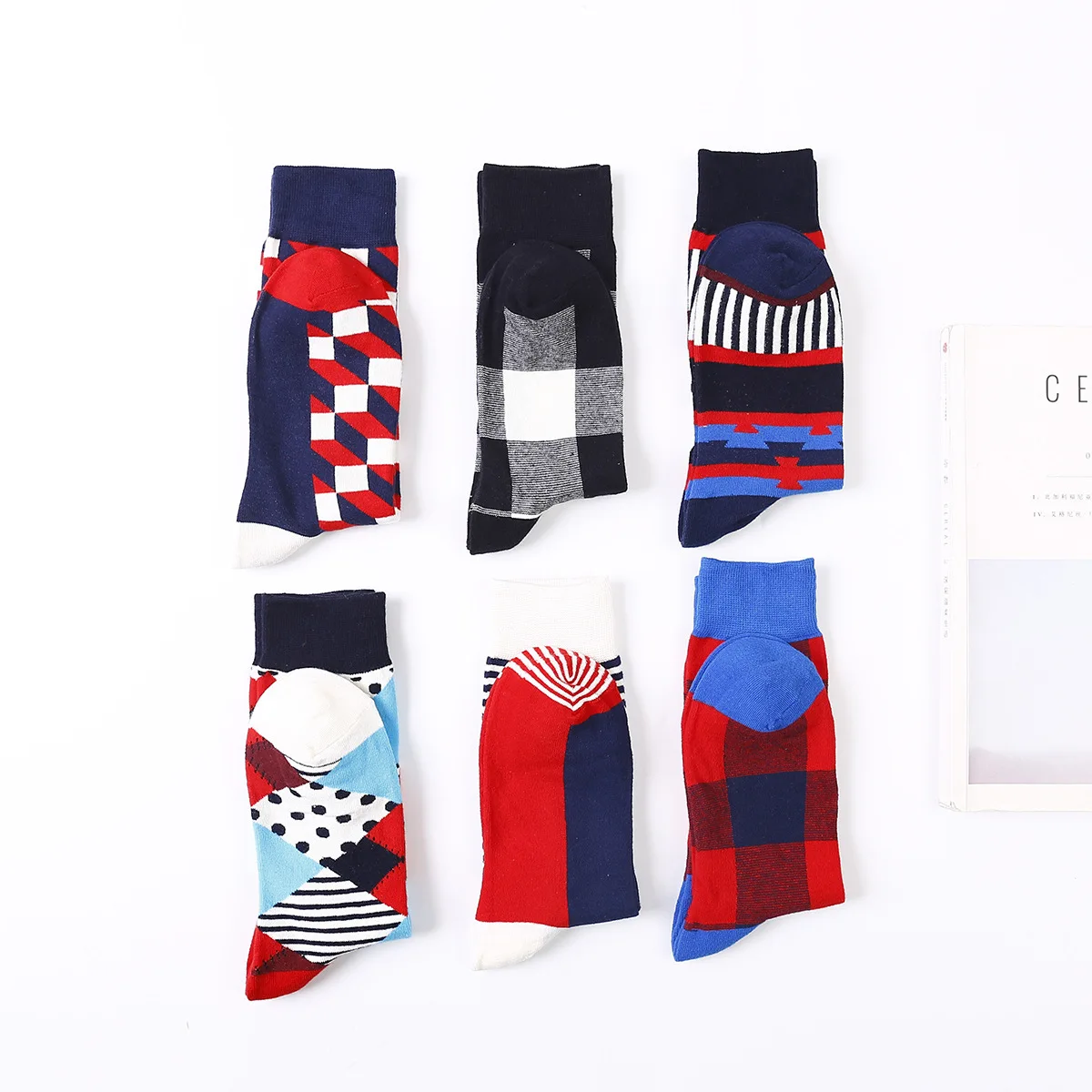 Винтажные счастливые мужские носки классические геометрические полосатые