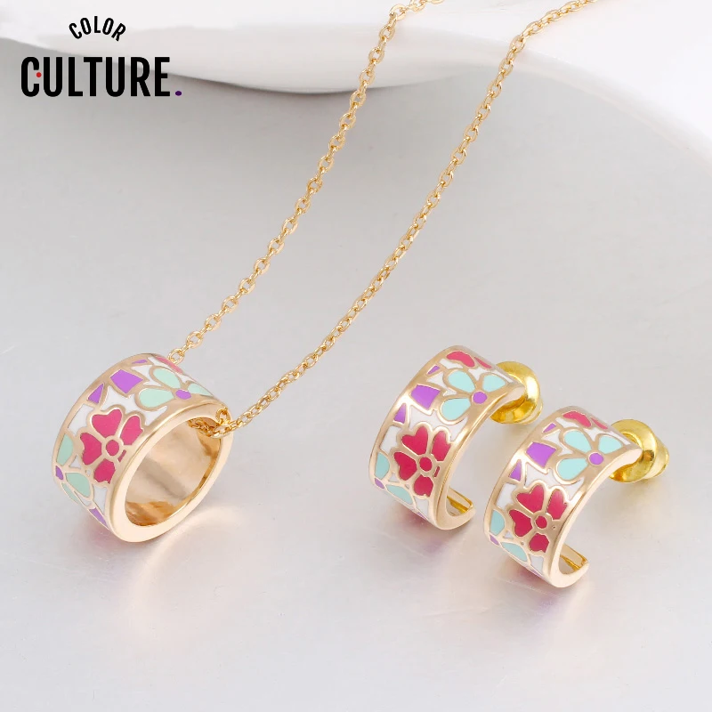 Женский комплект украшений из колье серёг и эмали элегантный ювелирный костюм