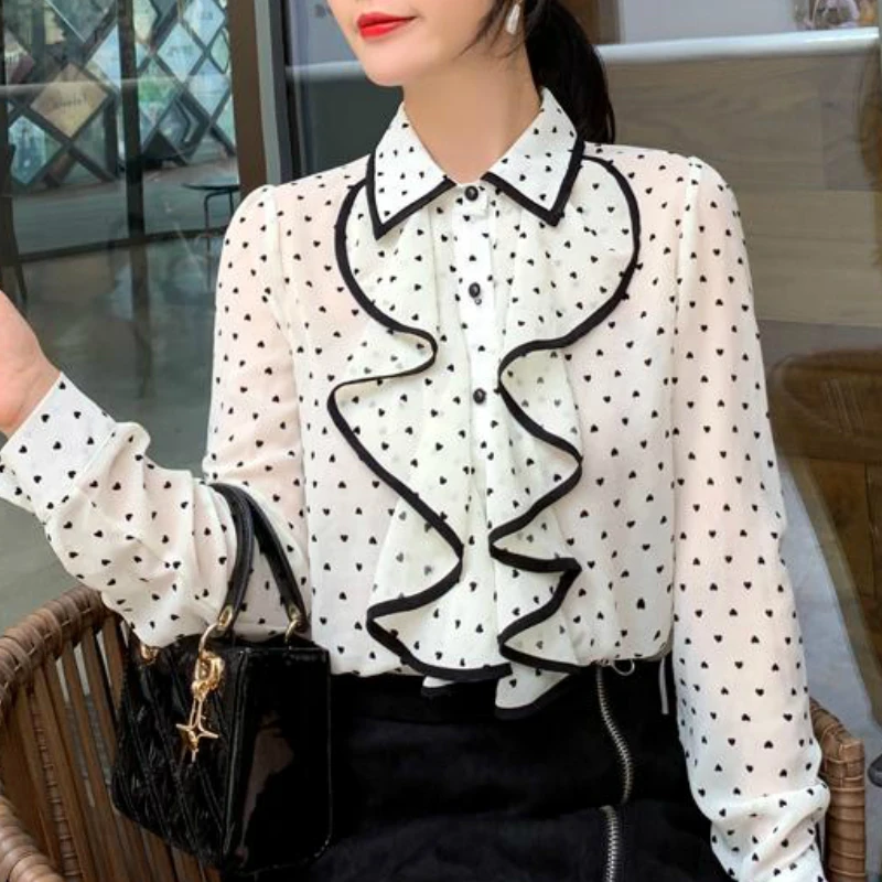 Blusas Mujer De Moda 2021 с длинным рукавом оборками в черный горошек для маленьких девочек