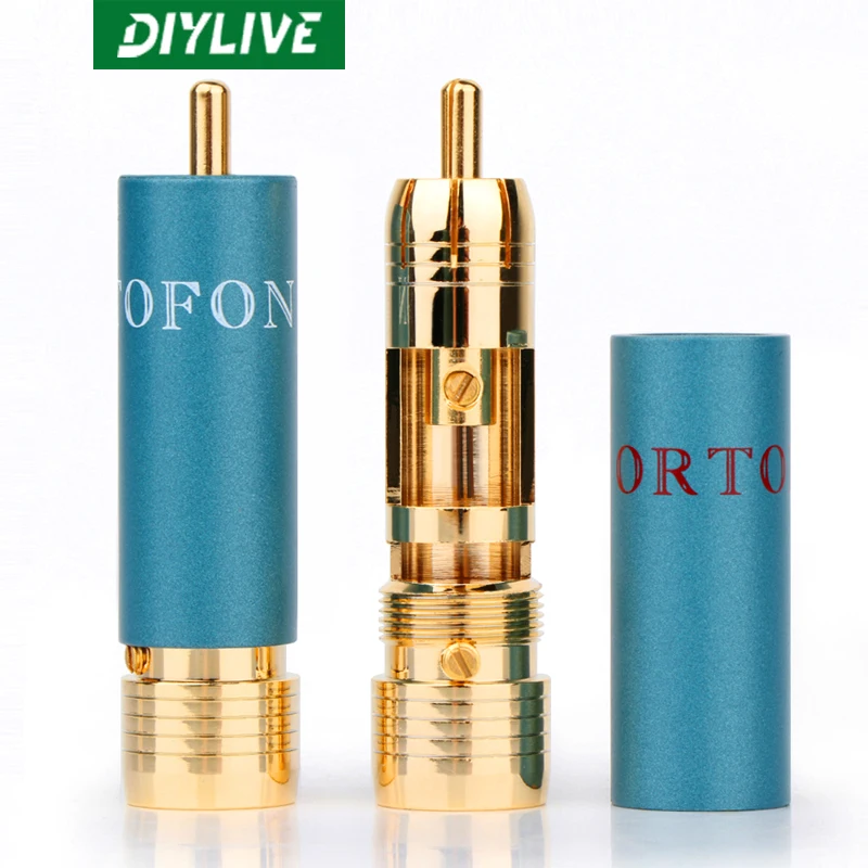 

DIYLIVE 2-piece high wind ORTFON copper gold-plated self-locking solder-free RCA plug audio signal cable lotus connector