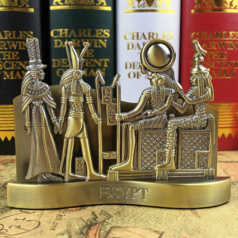 

Retro Decor Egypt Pharaoh Art Sculpture Business Card Holder Statue Figurine Metal Crafts European Decorations For Home Room