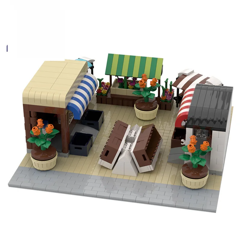 

MOC Mini Citys Street Retail Store Modular Market Building Kits Blocks Scene Sets Architecture Child Kids Toys Market View