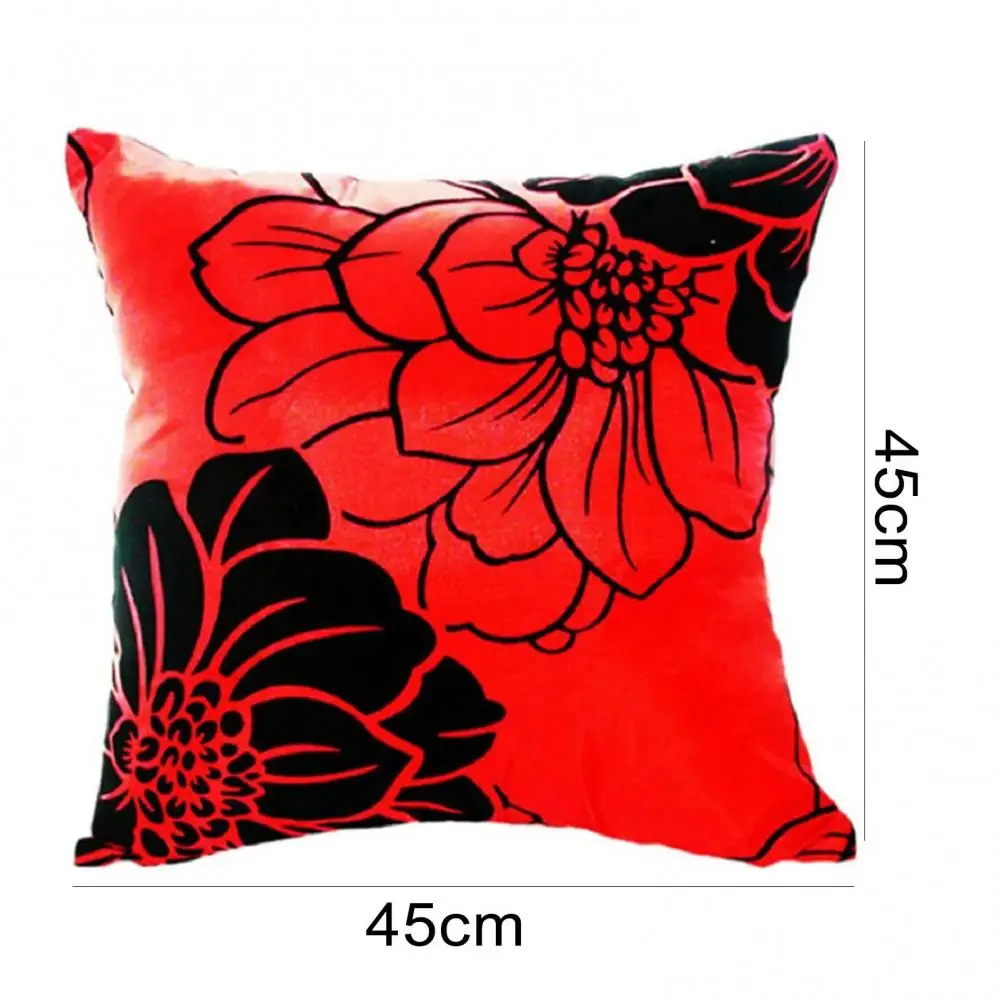 

Red Flower Printed Square Shape Home Sofa Bedroom Pillow Case Cushion Cover Home Accessories 45cm*45cm