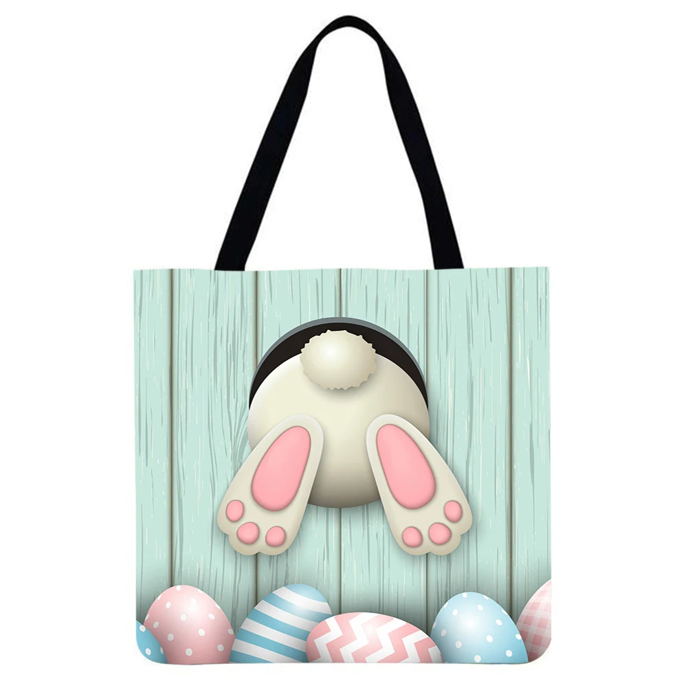 

Трендовая сумка для покупок, женская льняная сумка для покупок с принтом пасхального кролика, повседневная женская вместительная сумка-тоу...