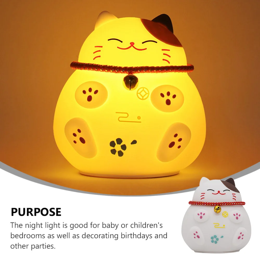 

1pc Fortune Cat LED Lamp Touch Sensor Silicone Bedside Decoration Night Light