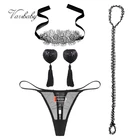 Varsbabyженские сексуальные креативные стринги с узором для зарядки + Сексуальная повязка на соски с кисточками + Прозрачная Кружевная маска для глаз + ожерелье, 4 шт.лот