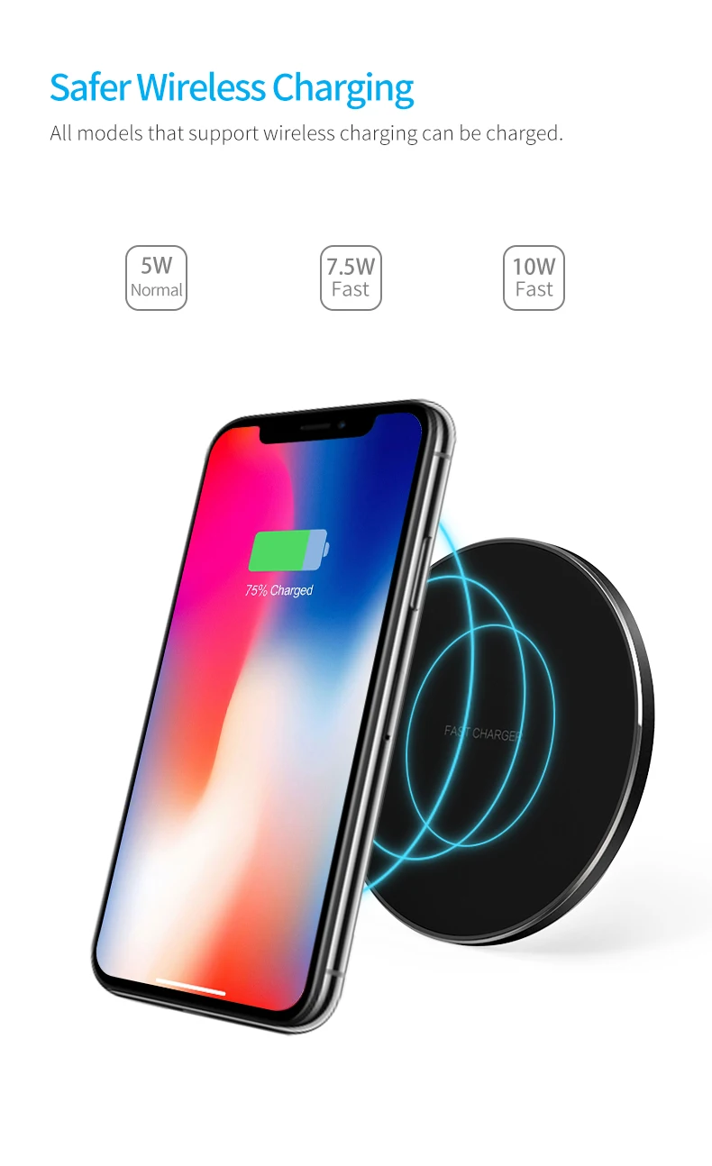 Беспроводное зарядное устройство с металлическим кольцом для iphone 11 Pro X/XS Max XR 8