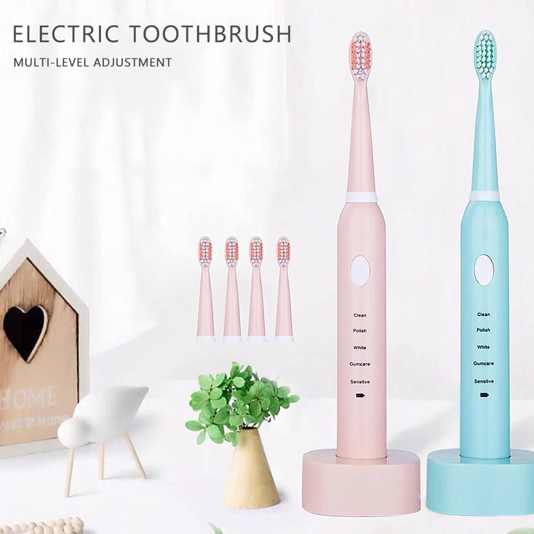 

Electric Toothbrush USB Rechargeable Powerful Ultrasonic Toothbrushes Waterproof Electric Whitening Toothbrush With Base Charge
