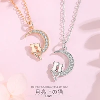 cute animal cat moon pendant necklace charm cat lovers chain necklaces kitten lucky jewelry for women gift