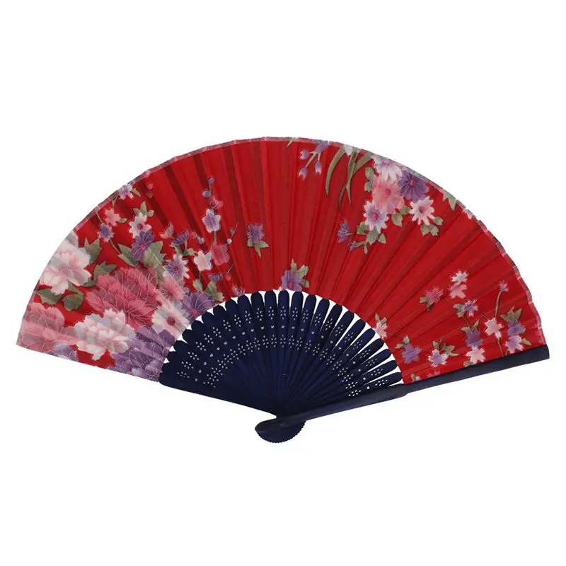 Chinese Style Floral Pattern Summer Folding Hand Fan Red Pink Blue Green |
