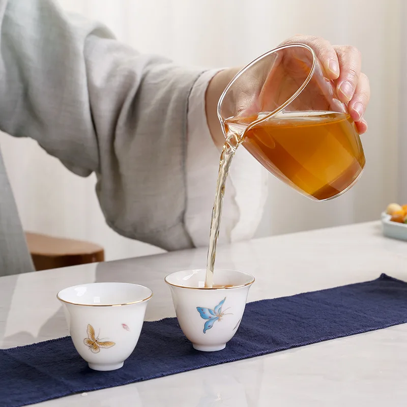 Белый фарфор ручной работы ланолин нефрит один чайник три чашки дорожный чайный