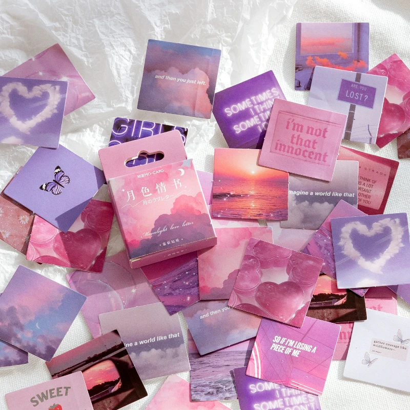 

Pink Purple Love Material Sticky Diary Stickers Aesthetic Scrapbook Sticker for Notebooks Stationery Supplies Packing 46PCS