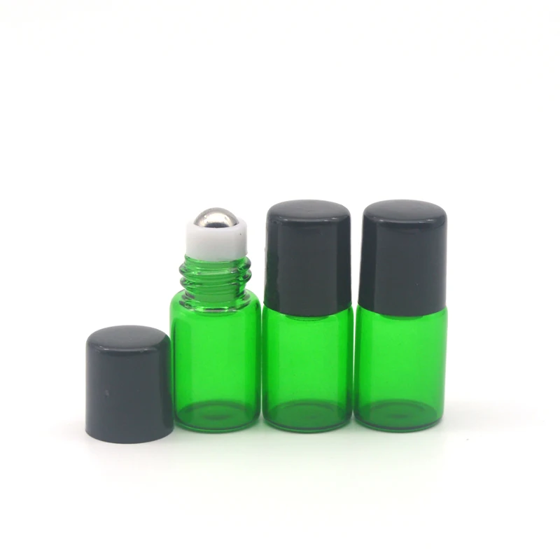 

100pcs Refillable 2cc Green Glass Roller Bottle with Stainless Steel Roll 2ml Essential Oil Perfume Sample Roll-on Vial