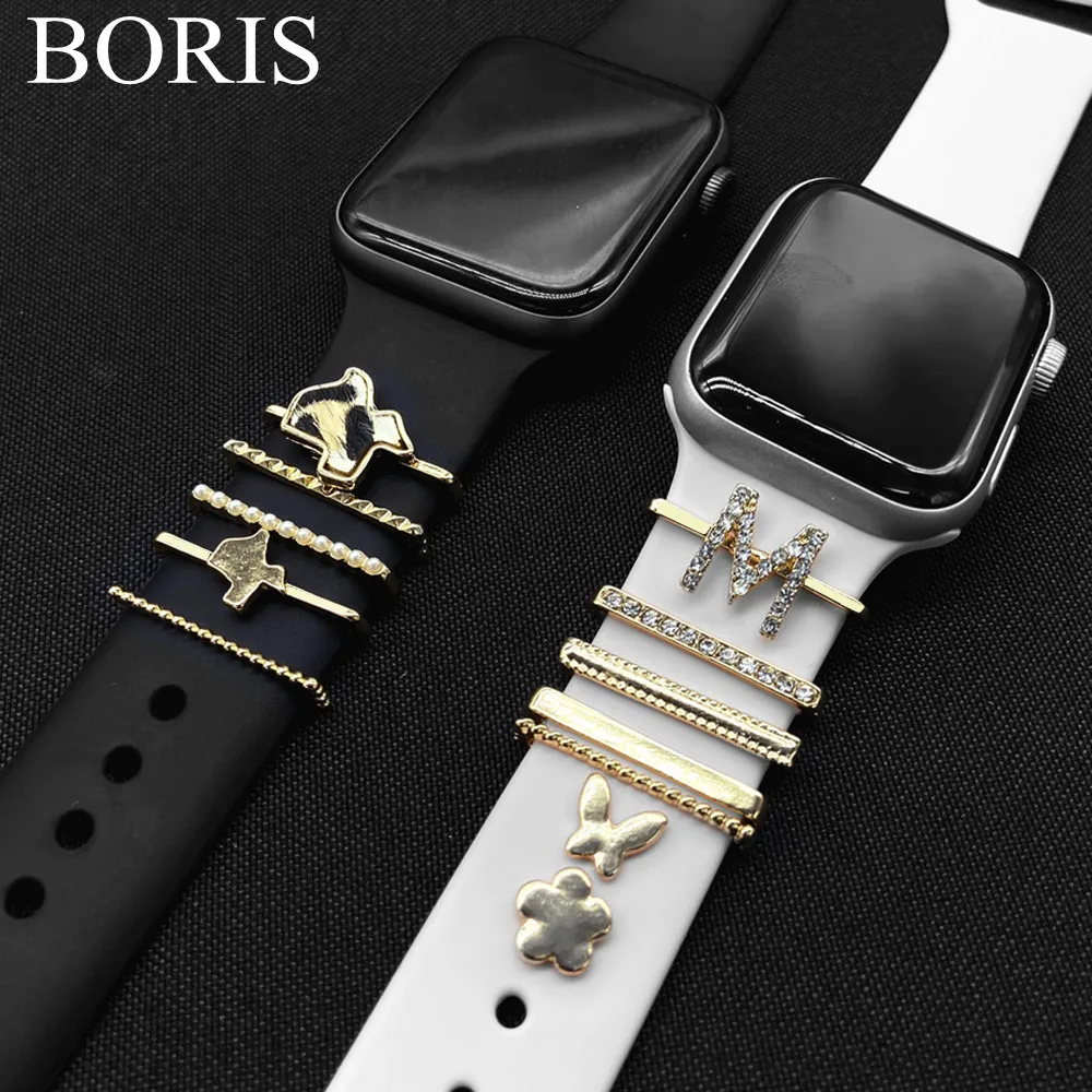 Diy Silicone Strap Accessories For Apple Watch For Samsung Watch Luxury Metal Decorative Ring 5Pcs/Set Accessories For iWatch