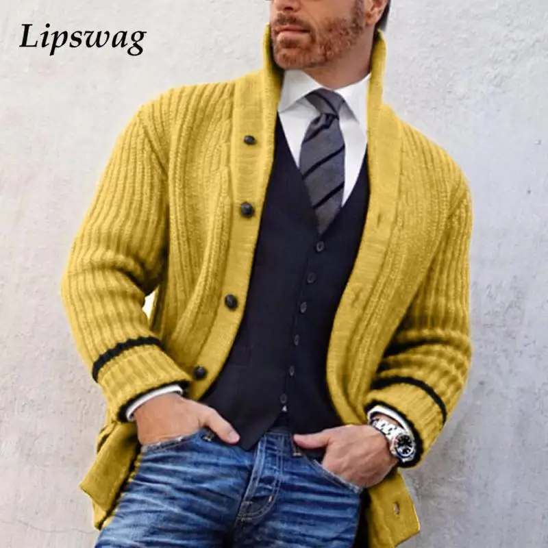 

Mens Sweater Coat Winter Warm Solid Long Sleeve Button Knitted Cardigan 2021 Autumn Male Fashion V-Neck Casual Tops Streetwear