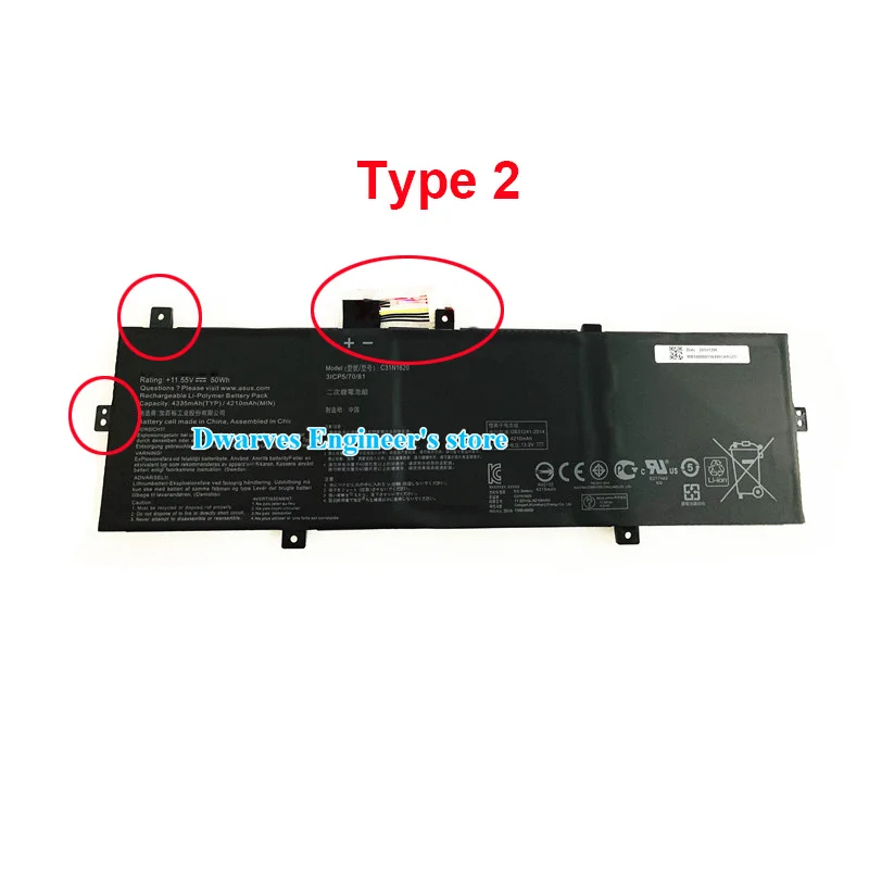 

Genuine C31N1620 Battery For Asus ZenBook UX430UQ Series BX430 P5340FF PRO P5340 PU404 RX430 0B200-02370000 11.55V 4210mAh 50Wh