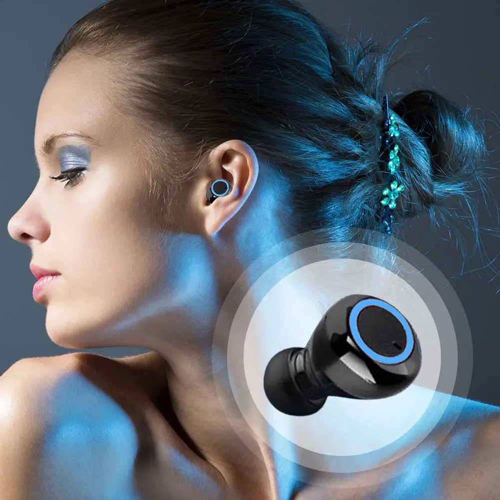 Беспроводные стерео наушники TWS водонепроницаемые Bluetooth с микрофоном синие зуб