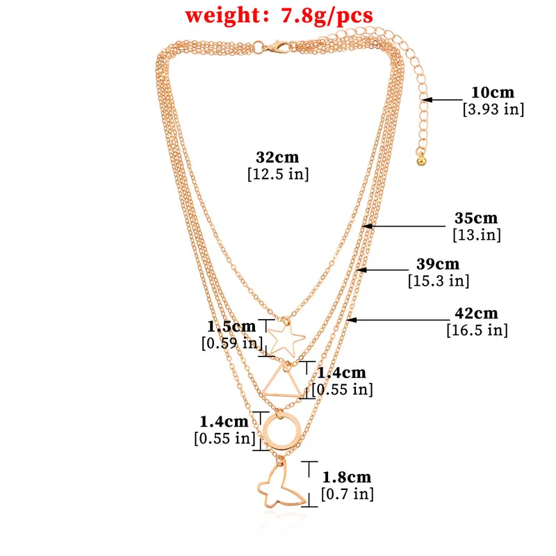 

Origin Summer Korean Fashion Multilayer Star Triangle Round Butterfly Pendant Necklace for Women Creative Geometric Necklace