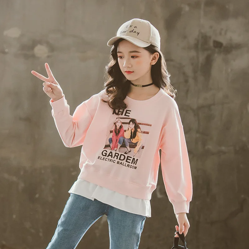 Сезон весна осень Повседневная подростковая пуловеры для девочек с рисунками из