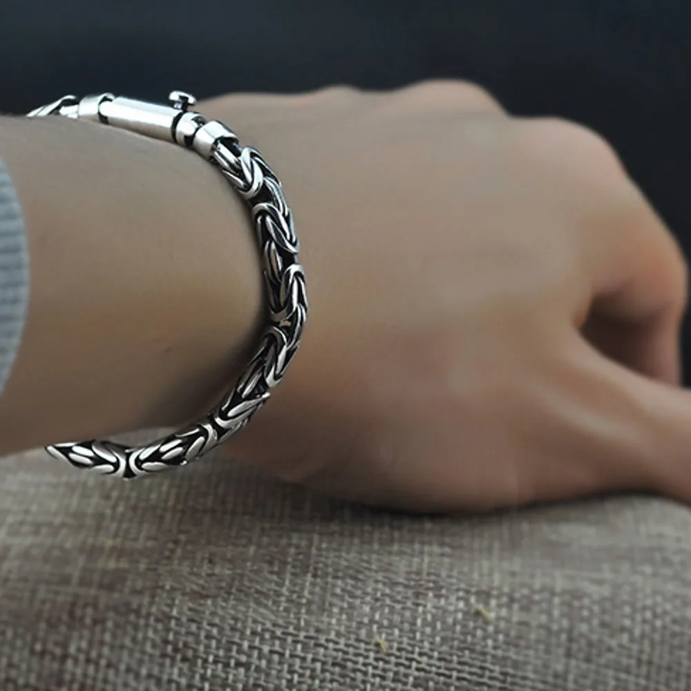 BOCAI REAL s925 Pure silver Man bracelet simple personality male creative couple fashion retro Thai jewelry | Украшения и