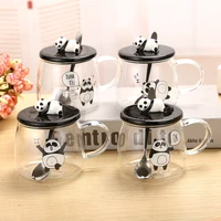 panda glass cup with 3d panda lid high borosilicate glass cup student gift cup cute water bottle glass water bottle