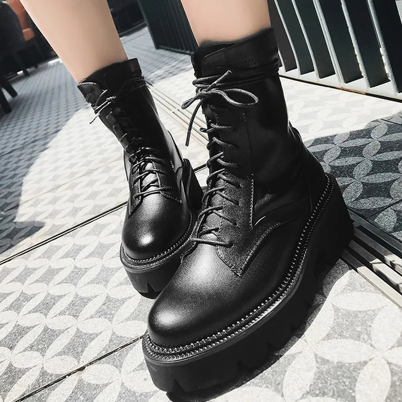 Сапоги на платформе Женская зимняя обувь шнуровке Zapatos De Mujer с круглым носком Botas