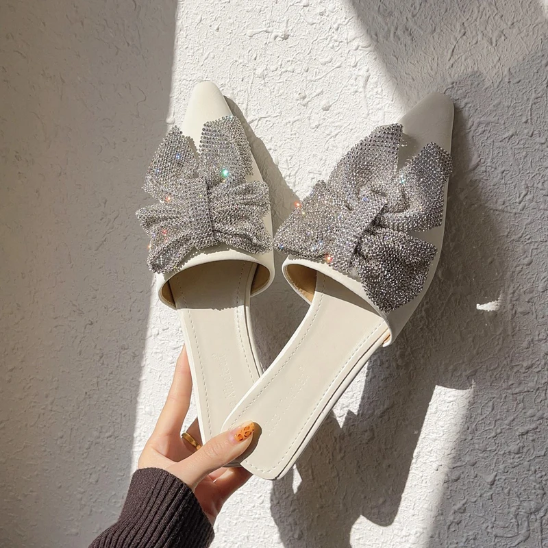 

Женские сандалии 2021, летние тапочки стразы, женская обувь, сандалии с острым носком, шлепанцы для девочек