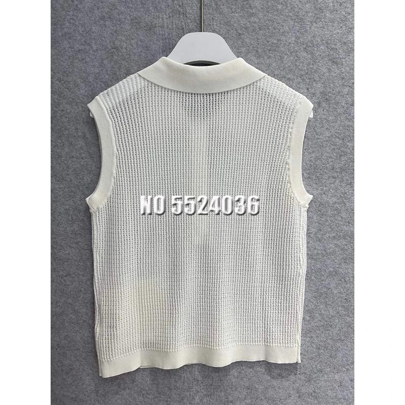 

2021 New Summer Women Turn Down Collar Sweaters Pullover Sleeveless Embroidery Vest Waistcoat Lady Solid Knitwear