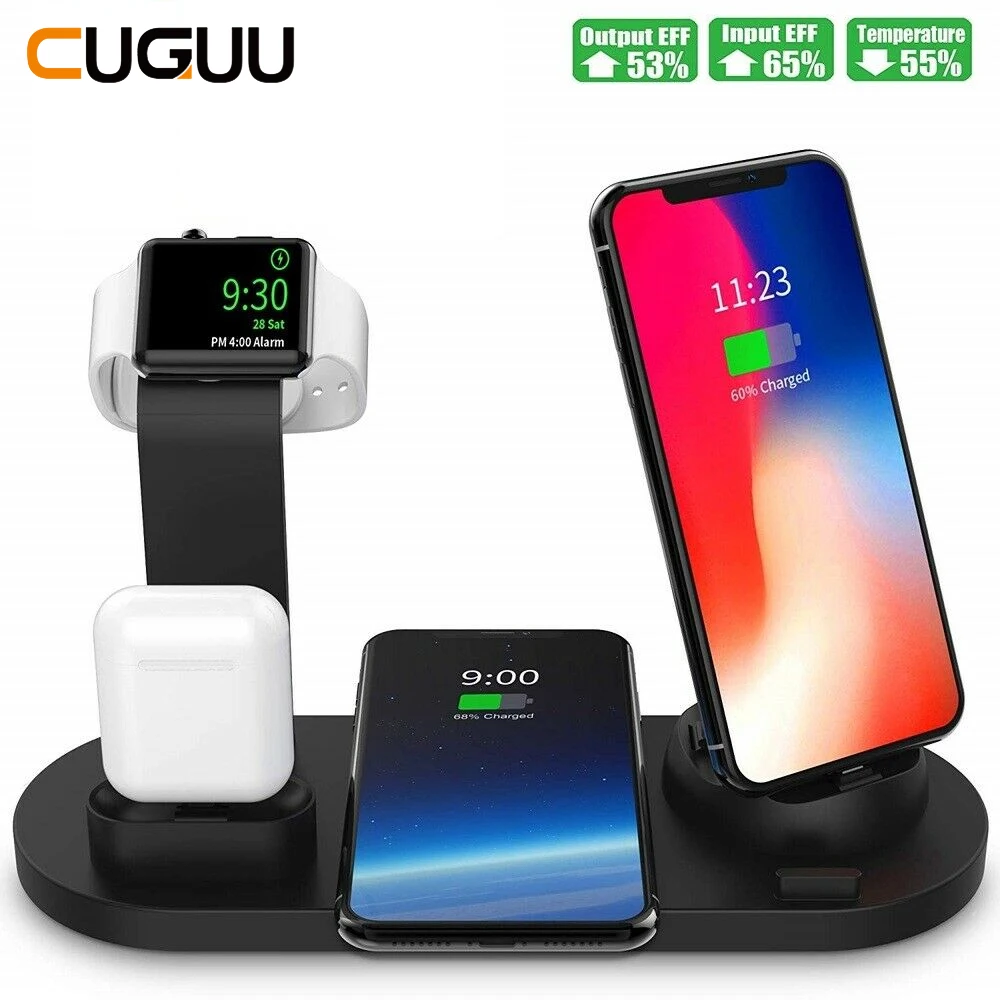 

4 в 1 беспроводная зарядная подставка для часов 5 4 3 2 1 iPhone 11 X XS XR 8 Pro 10 Вт Qi быстрое зарядное устройство док-станция