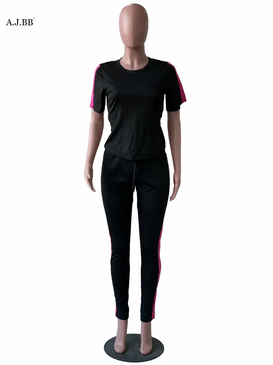 

Europe and the United States sexy slim solid color sports two piece fashion tight o-neck short sleeve women's suit