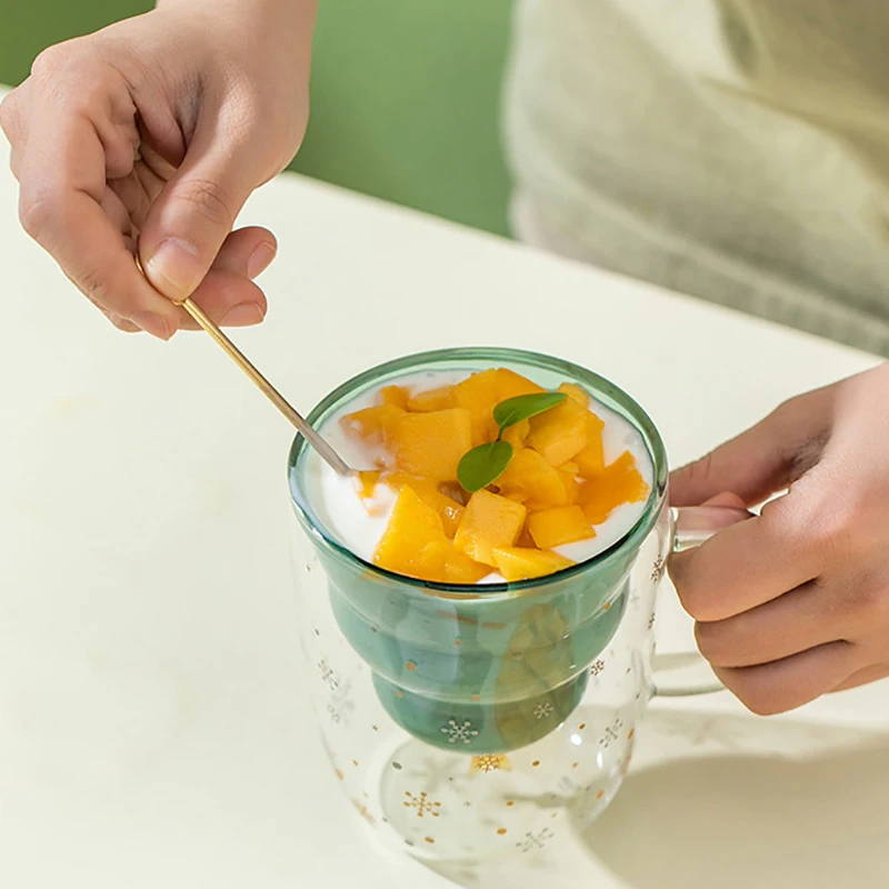 Рождественская чашка двухслойная антиожоговая стеклянная елка звездное небо