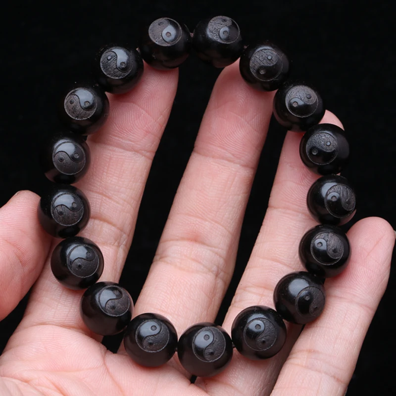 

Ebony Wooden Yin Yang Bracelet Symbolizes Philosophy 12mm Bracelet Divination Symbol Black Wooden Bead Bracelet