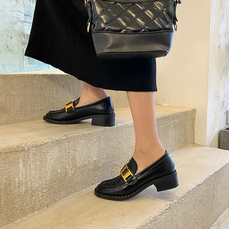 

FEDONAS Concise Designer Shoes Woman Metal Decoration Genuine Leather Chunky Heels Pumps For Women Office Lady Women Shoes