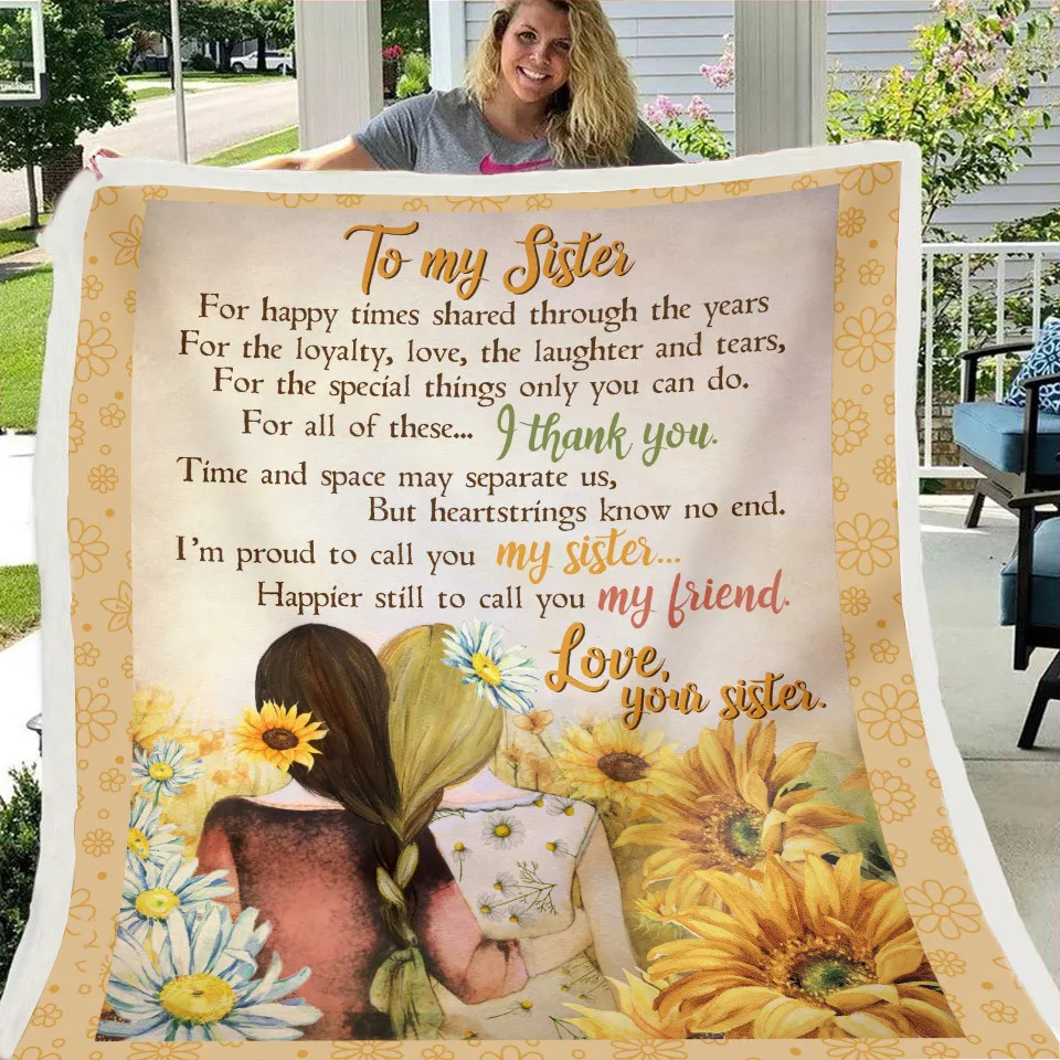 

To My Sister Express Love Letter Blanket Sherpa Fleece Warm Soft Bed Couch Nap Throw Blanket Home Decor Brief Blankets