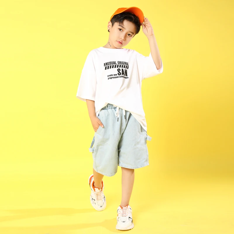 Детские костюмы в стиле хип-хоп Повседневная футболка топы свободные короткие