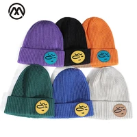new style menwomen winter hats knitted hat cartoon label patch hat woman beanie hedging cap outdoor warm hats cotton for winter