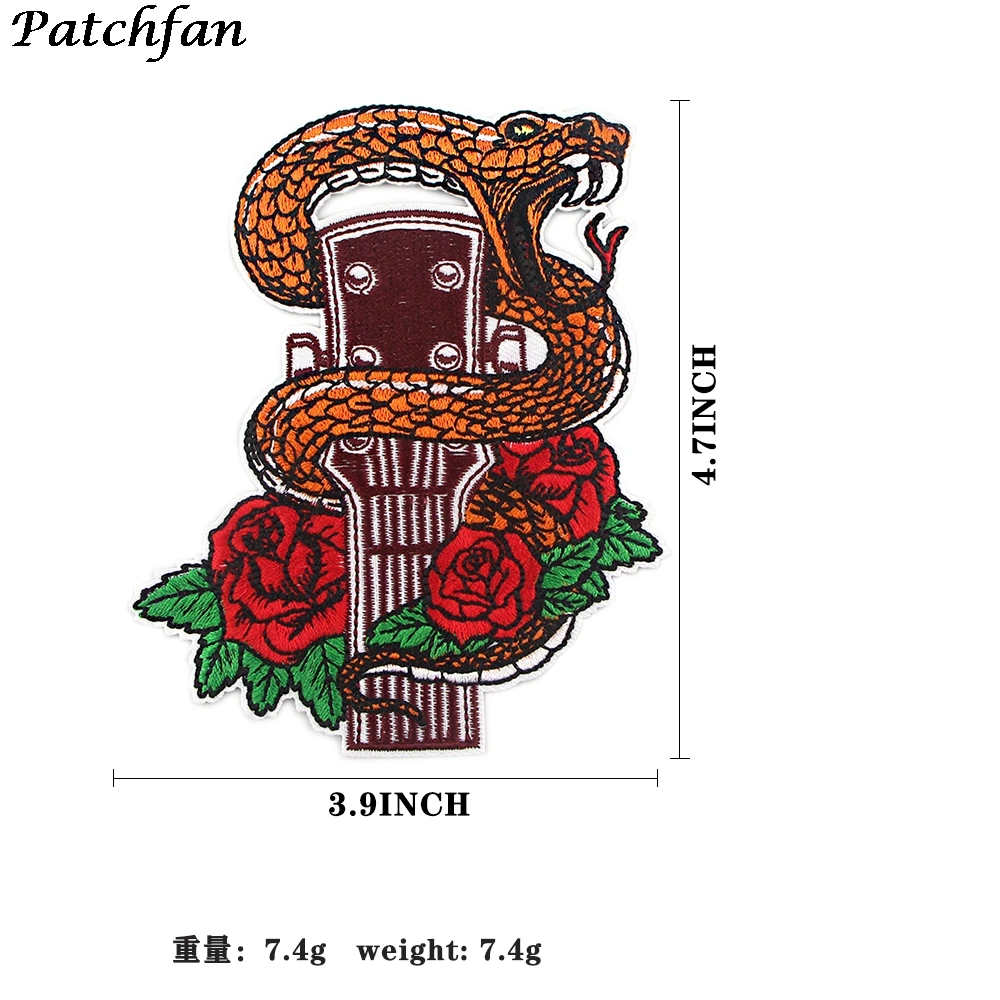 

A4277 Patchfan Cartoon Rose Snake Pattern Iron on Clothing Patch Badges Punk Embroidery Apparel Garment Bags T-shirt DIY Patch