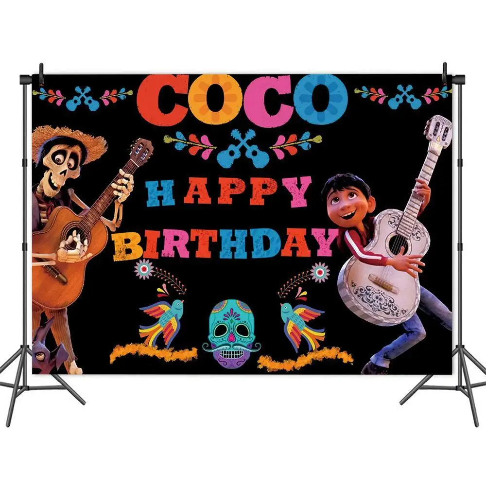 

Cartoon Skull Cute Boy Cocoa Guitar Music Party Backdrop Child's Birthday Table Decoration Photography Background Vinyl Banner
