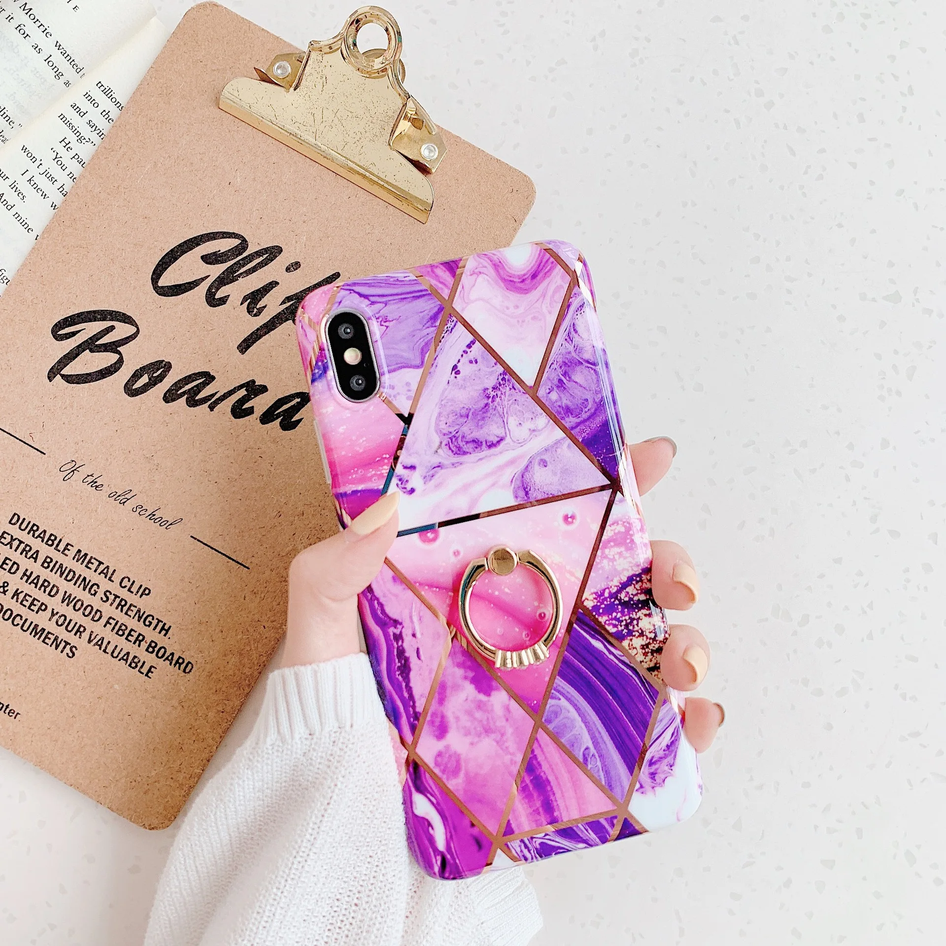 Luxury Gold Geometric Marble Phone Case for iPhone XS Max X XR 6 6s 7 8 Plus 11 Soft Silicone Diamond Ring Stand Holder Cover |