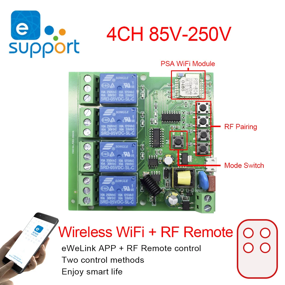 Ewelink выключатель WIFI EWeLink беспроводной модуль переключателя Wi Fi 1/4 канала