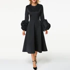 Оптовая продажа Очаровательные темно-синие чайные платья с длинным рукавом для матери жениха трапециевидные Свадебные платья с круглым вырезом 2020