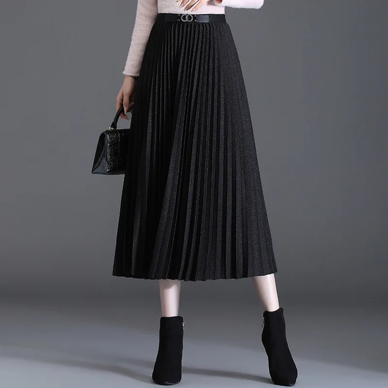 Корейская версия длинной плиссированной юбки осень зима Женская юбка черная
