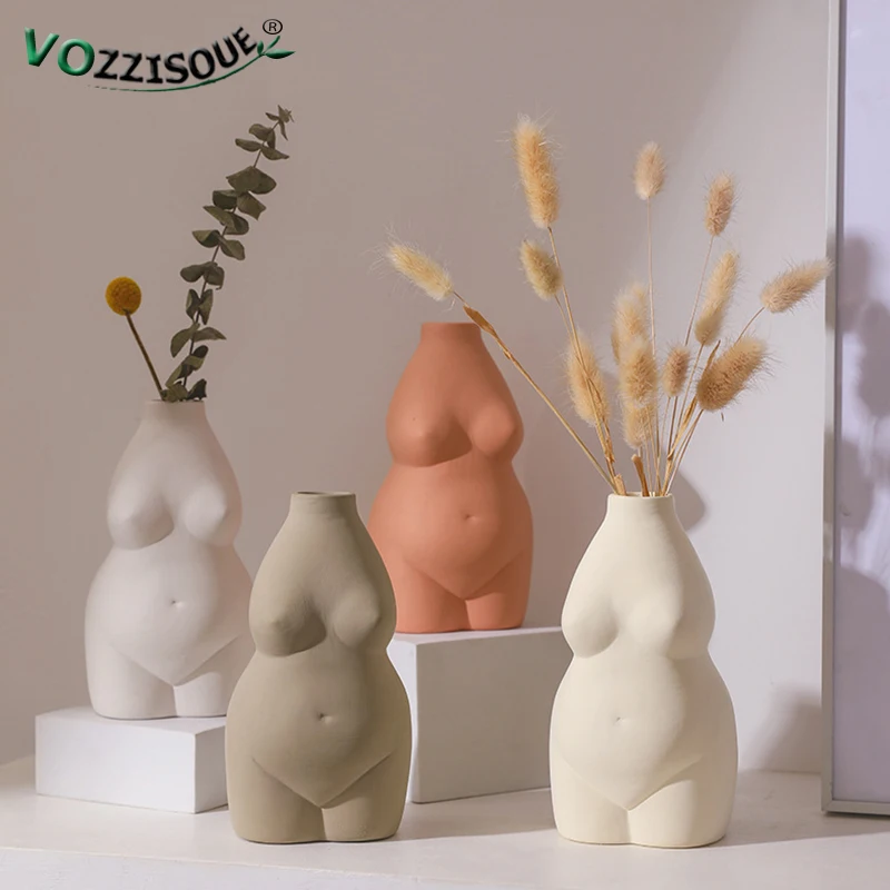 

Hot European Style Ceramic Crafts Modern Design Tabletop Woman Body Vase Planter Home Decorations Flower Arrangements Sculpture