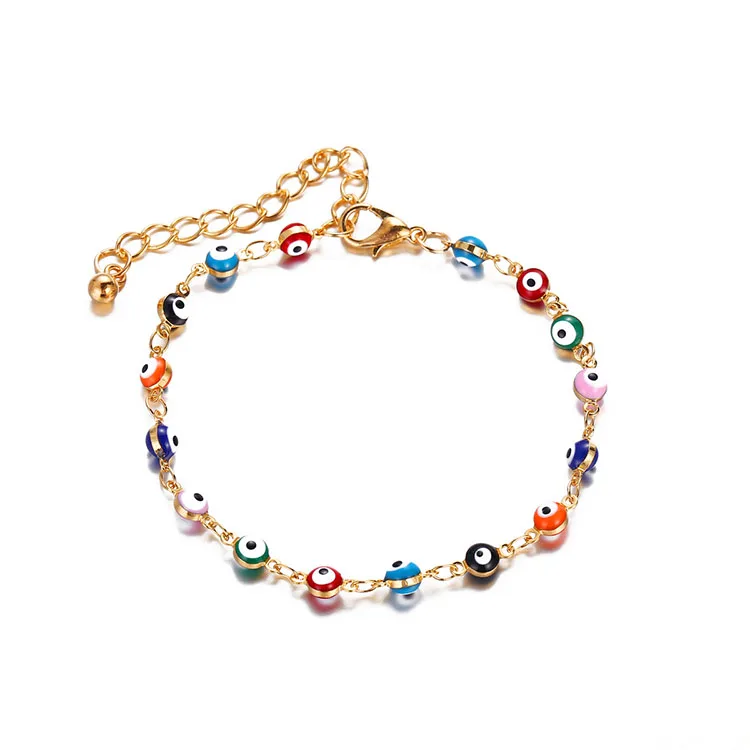 

18K Gold Plated Alloy Seven-Color Demon Eye Foot Chain Water Drop Devil Beads Anklet
