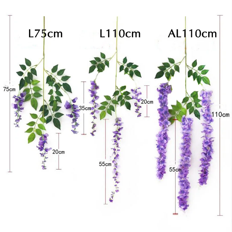 12 Packs Artificial Fake Wisteria Vine Ratta Hanging Garland Silk Flowers String Home Party Wedding Baby Shower Decoration | Дом и сад
