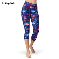 sea coral printing capris for women seahorse starfish seaweed octopus pattern plus size elasticity brushed buttery soft leggings