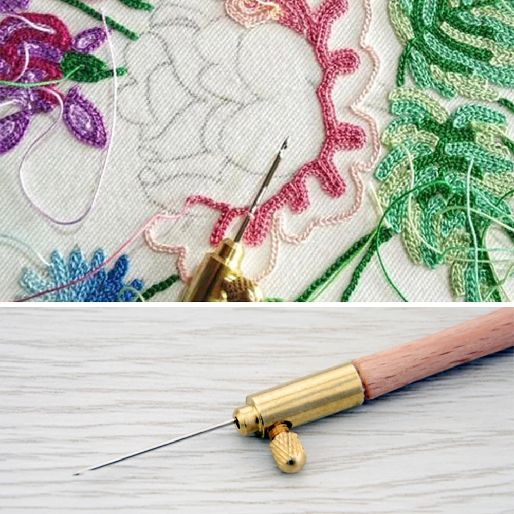

Tambour Crochet Hooks Knitting Tools with 3 Needles Wooden Handle French Crochet Embroidery Beading Hoop Sewing Accessories