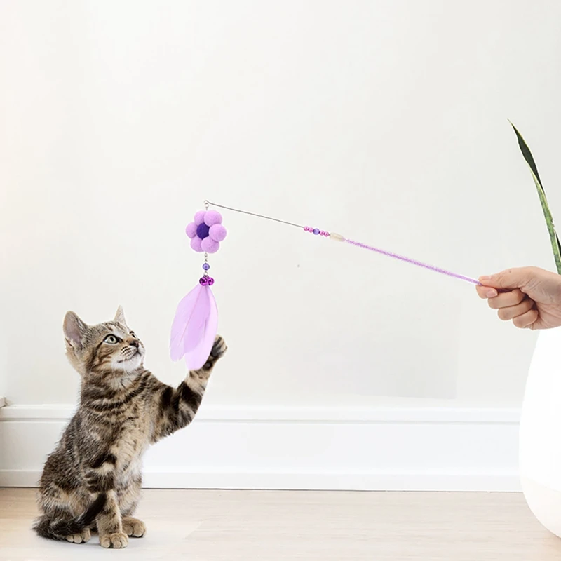 

Legendog Fake Feather Cat Wand Flower Pom Pom Bell Kitten Interactive Toy Pet Wand Toy Colorful Feather Toy Cat Training Toys